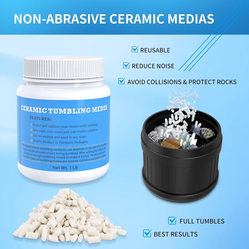 KomeStone Rock Tumbler Polishing Grits and Ceramic Tumbling Media Kit | Essential for Polishing, 4 Steps Rock Tumbling Refill Media, Polish up to 25 lbs of Rocks, Work with Any Rock Tumblers, For More Tumbles - Image 5